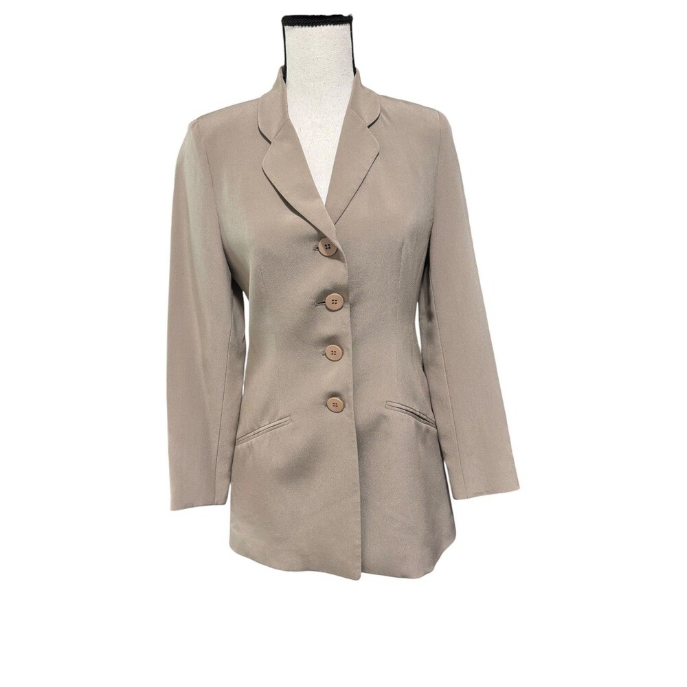 Vintage 90s Ann Taylor Studio 100% Silk Blazer Sz 2P Dark Taupe
